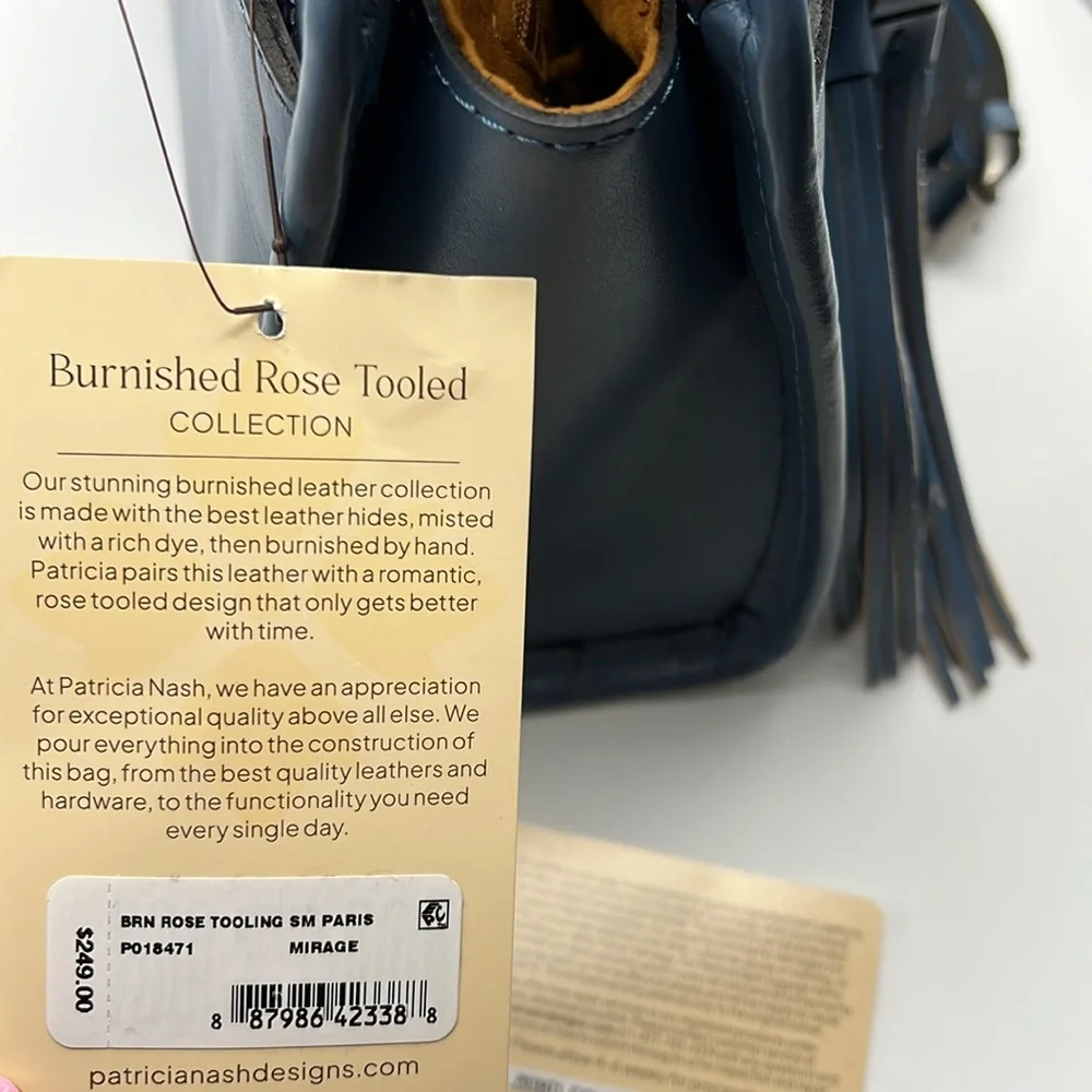 Patricia Nash NWT Blue Burnished Rose Tooled Handbag / Crossbody